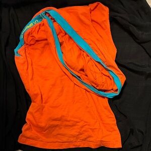La Sportiva Bright Orange Shirt and Blue Hooded Tank.